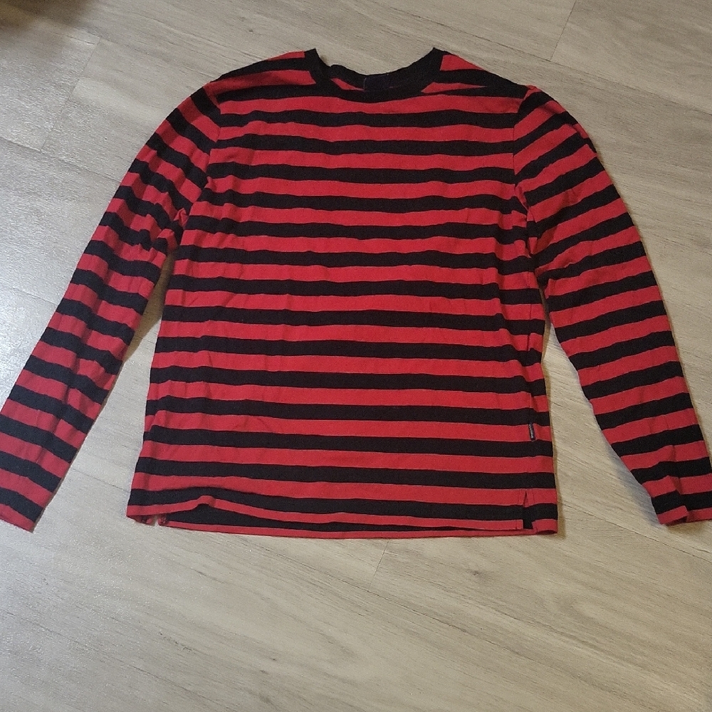 Red and Navy Blue  Striped Long Sleeve Shirt